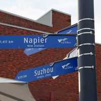 Street sign of sister cities in Victoria, British Columbia, Canada