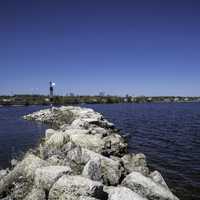 Looking at Hecla Village from the dock