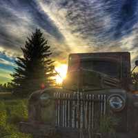 Sunlight in the sky behind the house in Manitoba, Canada