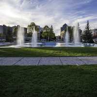 Fountains and skyline in Winnipeg