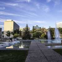 Pools and Fountains with Skyline of Winnipeg