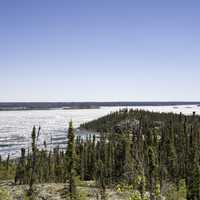 Frozen Overlook of Prelude Lake in the forest on the Ingraham Trail