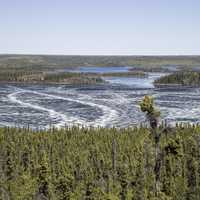 Overlook of the frozen lake at Prelude Lake, Ingraham Trail