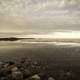 Dusk landscape on Great Slave Lake under clouds