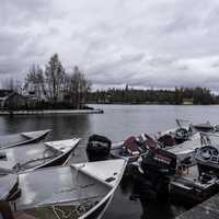 Boats on the dock in Old Town in Yellowknife