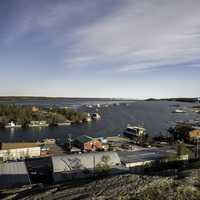 Houses and buildings and Great Slave Lake in Yellowknife