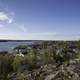 Overlook under blue skies of Great Slave Lake at Yellowknife