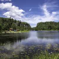 Landscape across the pond at Eagle Canyon, Ontario