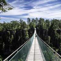 People standing on the long suspension bridge in Eagle Canyon, Ontario