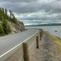 Roadway by the lake at Lake Nipigon, Ontario, Canada