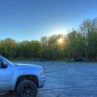 Sunset over the parking lot at Lake Nipigon, Ontario, Canada