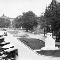 Court House Avenue and Soldier's Monument, 1920s in Brockville, Ontario, Canada
