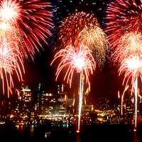 Fireworks exploding in the night sky in Windsor, Ontario