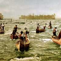 Ojibwe fishermen in the St. Marys Rapids, 1901 in Sault Ste. Marie in Ontario, Canada