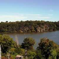 Panoramic view of Hamilton Harbour from T.B. McQuesten High Level Bridge in Ontario, Canada