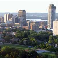 Panoramic view of lower Hamilton from Sam Lawrence Park in Ontario, Canada