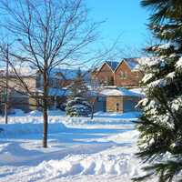 Residential condominiums and houses in Barrie after a snowfall in Barrie, Ontario, Canada