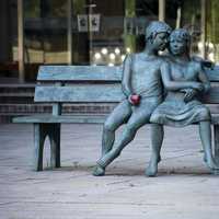 Young Boy and Girl Statue on bench