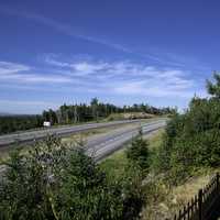 Highway 17 under blue skies in Ontario, Canada