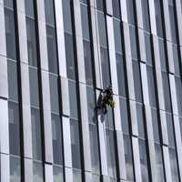 Window Washer on tower in Thunder Bay, Ontario, Canada