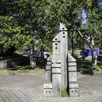 Wooden Sculpture of skyscrapers in Thunder Bay, Ontario