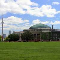 Building with CN tower in the back in Toronto, Ontario, Canada