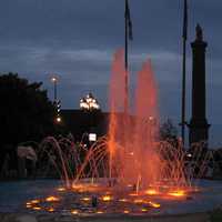 Colored Water Fountain at night in Montreal, Quebec, Canada