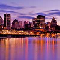 Night Time Skyline across the water in Montreal, Quebec, Canada