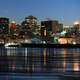 Night Time Skyline with towers and buildings over the water in Montreal, Quebec