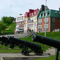 Cannons in front of the houses in Quebec City, Canada