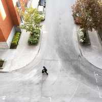 Man walking in the street in Quebec City, Canada