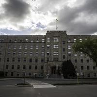 Dark Clouds over the large university buildings in Saskatoon