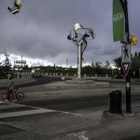 Statue in the middle of square of the city in Saskatoon