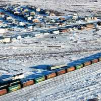 Winter landscape with trains in Churchill in Saskatchewan