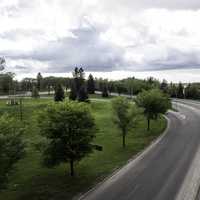 Overlook of the roads from the bridge in Saskatoon