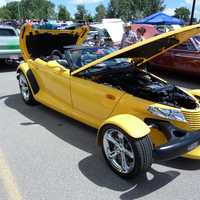 Yellow Hot Rod Car with Hood open
