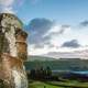 Big Moai Statue and sky plus landscape in Easter Island, Chile