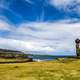 Landscape of Easter Island with sky and statue in Chile