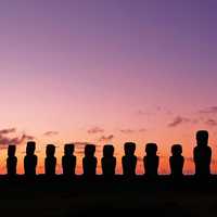 Moai Statues at Dusk in the landscape on Easter Island, Chile