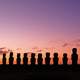 Moai Statues at Dusk in the landscape on Easter Island, Chile