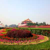 Garden in front of Tiananmen Square in Beijing, China