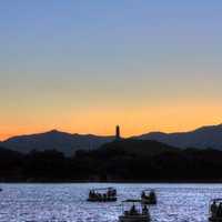 Sunset with a Pagoda at the back in Beijing, China