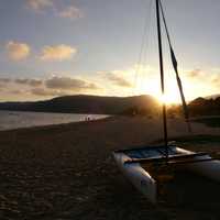 Sunset on the beach with boat