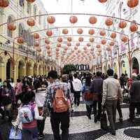 Red Lanterns hanging above the streets in Macau