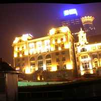 Cityscape of the Bund at Night in Shanghai, China