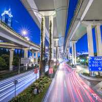 Highway Bridges with lights at night in Shanghai, China