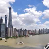 Skyline and Cityscape with the river and sky in Shanghai, China