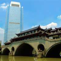 Anshunlang bridge and a Hotel in Chengdu, China