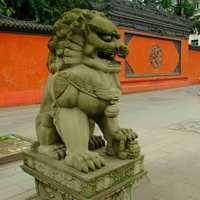 Guardian Lions outside Daci Temple in Chengdu, Sichuan, China