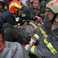 Rescue workers after the Sichuan Earthquake, China